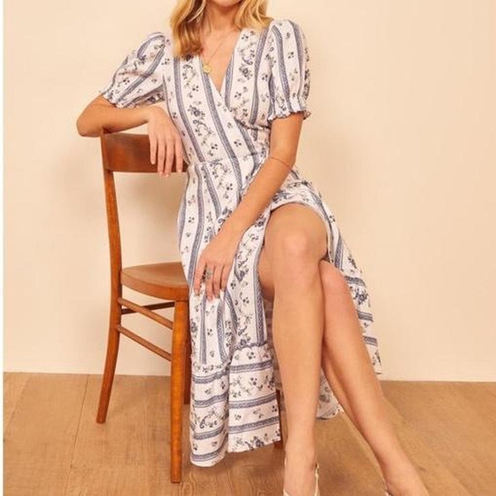 Reformation Veronika Midi Linen Dress - Roquefort - Medium